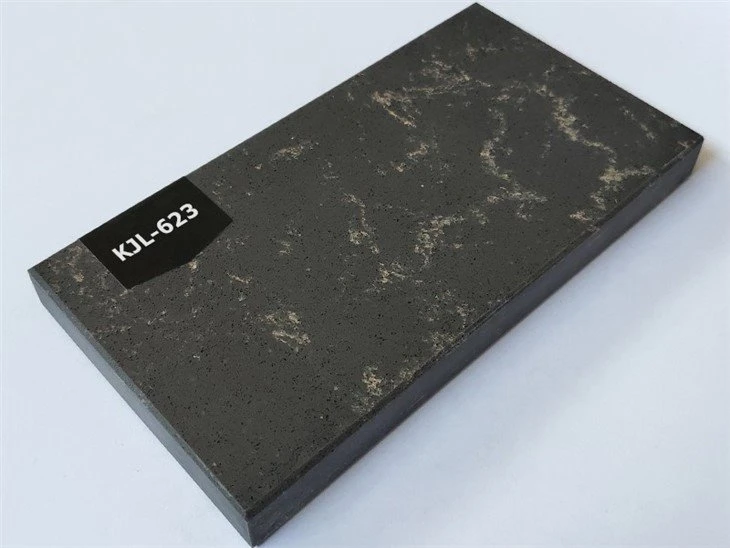 Deep Gray Marble Look Quartz Stone With Gold Veining (3)